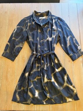 0039 Italy Navy and Cream Midi Shirt Dress with Waist Tie
